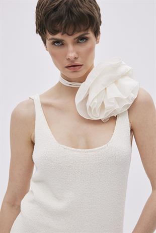 Ecru Textured Long Knitwear Dress