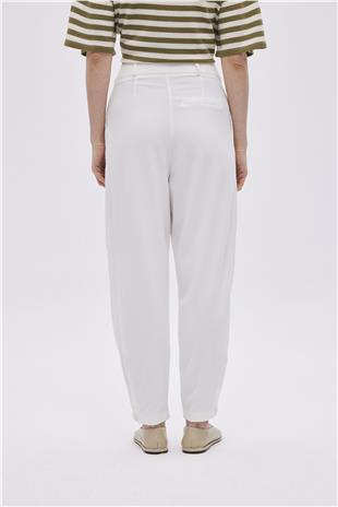 Ecru Button Detailed High Waist Trousers