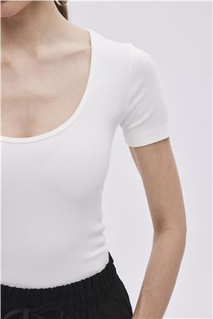 Ecru Ribbed Short Sleeve Blouse