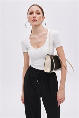 Ecru Ribbed Short Sleeve Blouse