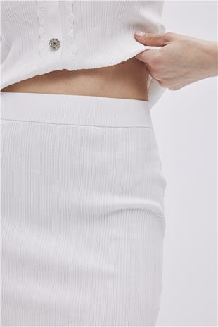 Ecru Shirt Collar Knitwear Blouse