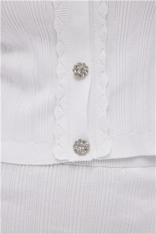 Ecru Shirt Collar Knitwear Blouse