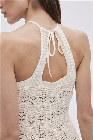 Ecru Halter Neck Midi Knitwear Dress