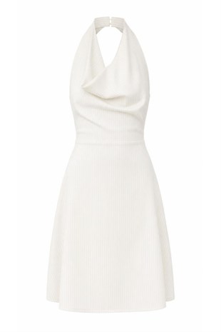 Ekru Halter Yaka Mini Elbise