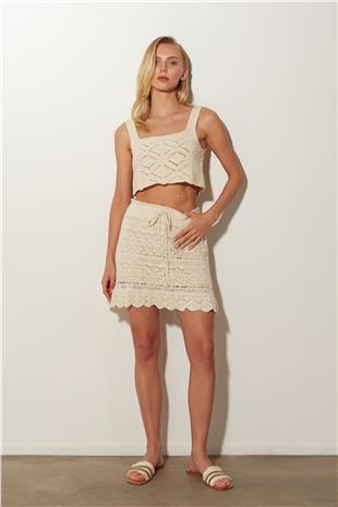 Ecru square neck  Geometric Patterned knit Athlete SWA4643EK