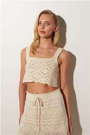 Ecru square neck  Geometric Patterned knit Athlete SWA4643EK