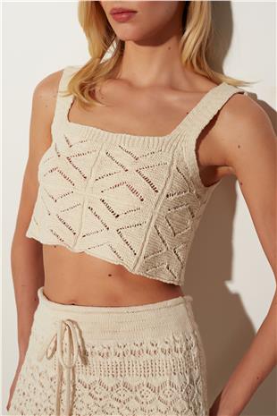 Ecru square neck  Geometric Patterned knit Athlete SWA4643EK