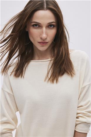 Ecru Boat Neck Basic Knitwear Sweater