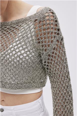 Khaki Boat Neck Pointelle Knitwear Top