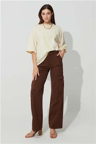 Ecru Short Sleeve Oversize Basic T-shirt SS23TE4720EK