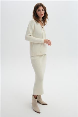 Ekru Midi Triko Etek