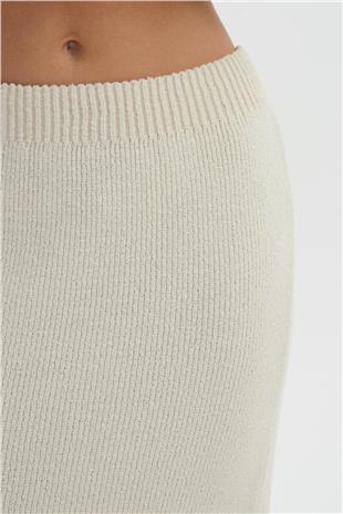 Ekru Midi Triko Etek