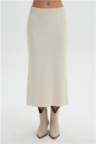 Ekru Midi Triko Etek