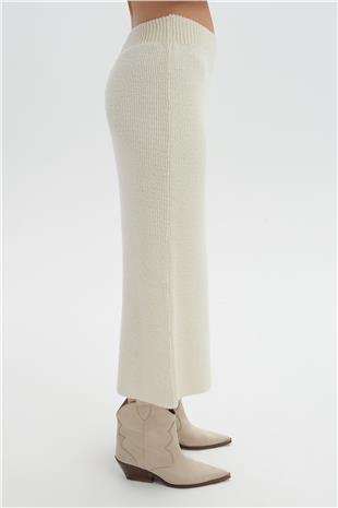 Ekru Midi Triko Etek