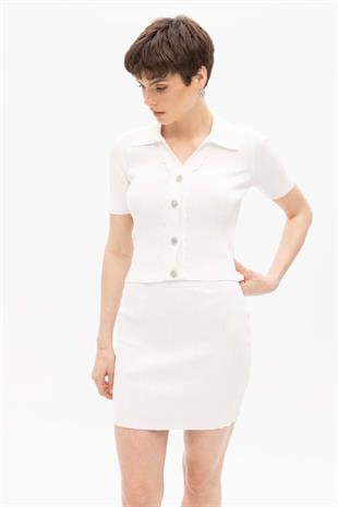 Ecru Mini Knitwear Skirt