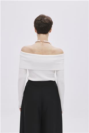 Ecru Bardot Neckline Knitwear Top