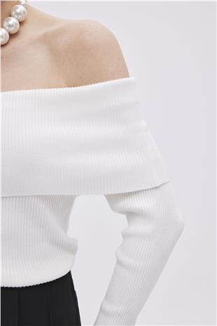 Ecru Bardot Neckline Knitwear Top