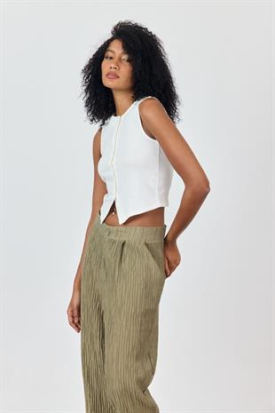 Ekru Önü Düğmeli Bluz