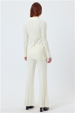 Ecru Polo Neck Ribbed Knit Set SWTK4534-35EK
