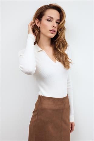 Ekru Polo Yaka Kazak