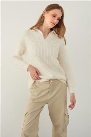 Ecru Polo Neck Knitwear Sweater