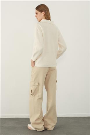 Ecru Polo Neck Knitwear Sweater