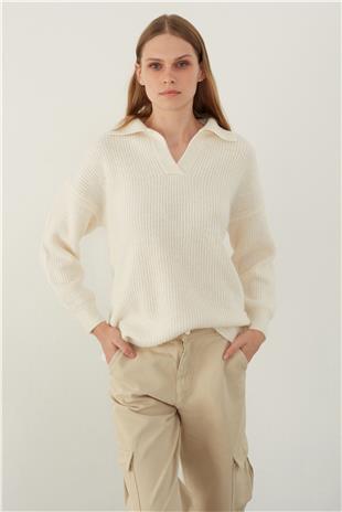 Ecru Polo Neck Knitwear Sweater