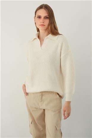 Ecru Polo Neck Knitwear Sweater