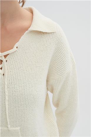 Ekru Polo Yaka Triko Kazak