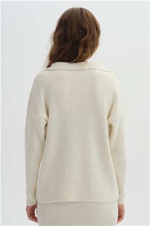 Ekru Polo Yaka Triko Kazak