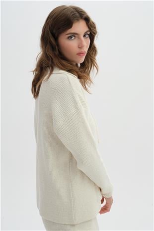 Ekru Polo Yaka Triko Kazak