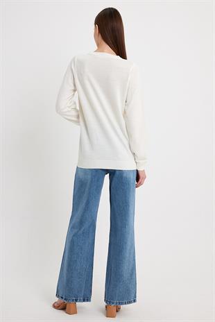 Ecru Pom Pom Detail Sweater