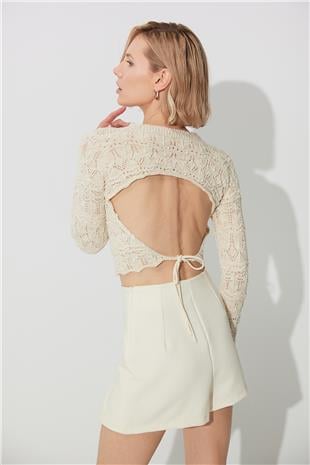 Ecru Back detailed crew neck knit Sweater SS23K4694EK