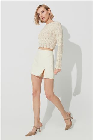 Ecru Back detailed crew neck knit Sweater SS23K4694EK