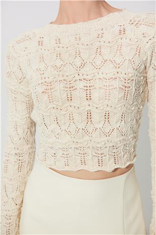 Ecru Back detailed crew neck knit Sweater SS23K4694EK