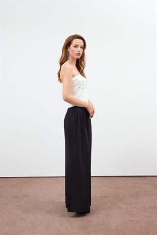 Ekru Triko Taşlı Crop Top