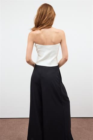 Ekru Triko Taşlı Crop Top
