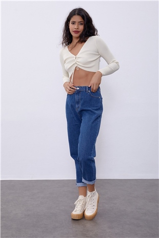 Ecru V-Neck Plunging Gown Knit Sweater SWK4512EK 