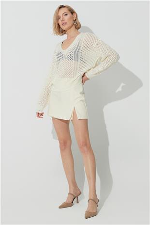 Ecru V-Neck Knit Knit Sweater SWK4600EK