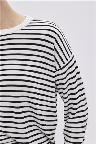 Ecru Viscose Striped Knitwear Sweater