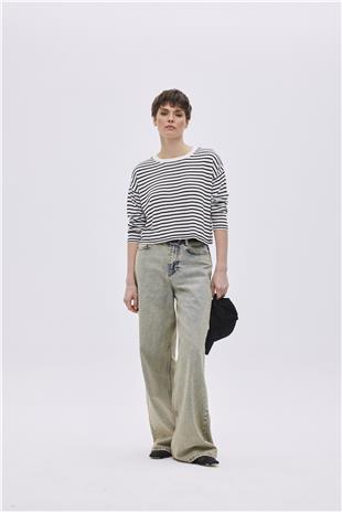 Ecru Viscose Striped Knitwear Sweater