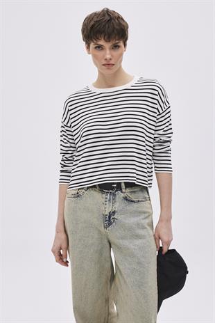 Ecru Viscose Striped Knitwear Sweater