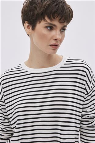 Ecru Viscose Striped Knitwear Sweater
