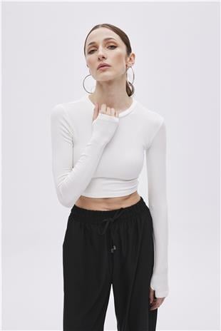 Ecru Viscose Crop Top
