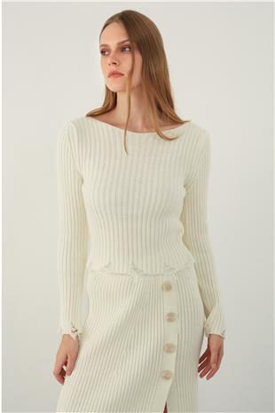 Ecru Ripped Detailed Knitwear Sweater