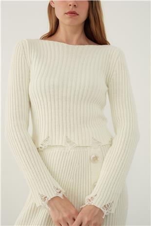Ecru Ripped Detailed Knitwear Sweater