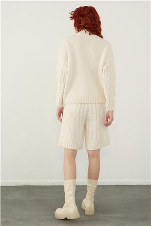 Ecru Soft Touch Sweater Shorts Knitwear Set