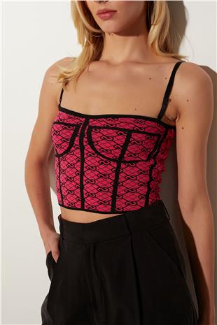Fuchsia Underwired Patterned Knitted Bustier SWA4676FU