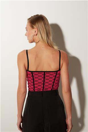 Fuchsia Underwired Patterned Knitted Bustier SWA4676FU