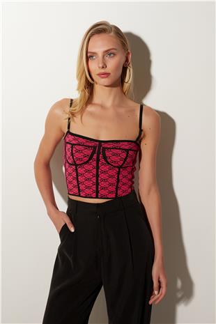 Fuchsia Underwired Patterned Knitted Bustier SWA4676FU